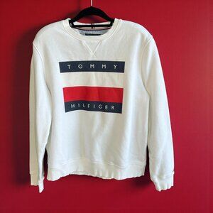 Tommy Hilfiger White Big Flag Spellout Sweatshirt Unisex Size Large